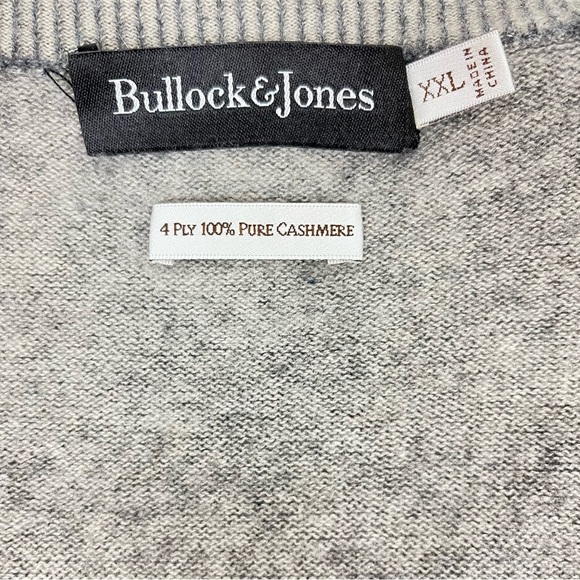 BULLOCK & JONNES 4-Ply Pure Cashmere V-Neck Sweater Pullover In Gray Size XXL - Picture 6 of 9